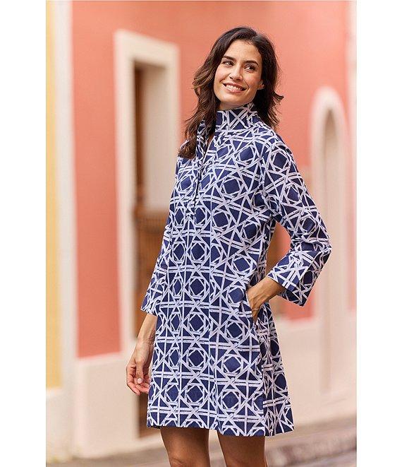 Jude Connally Helen Bamboo Rattan Print Stand Collar Long Sleeve Dress Product Image