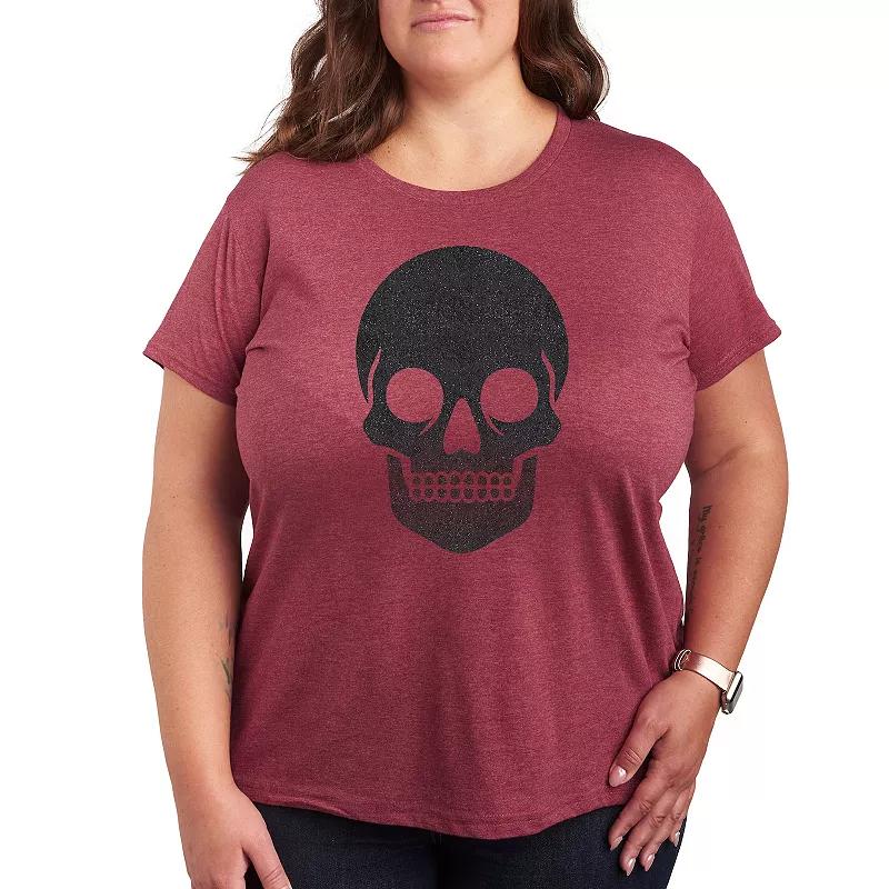 Plus Size Skull Sparkle Graphic Tee, Womens Grey Red Product Image
