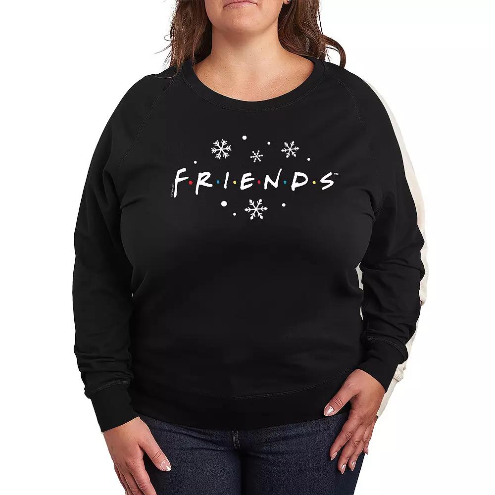 Plus Size Friends Logo Snowflakes French Terry Long Sleeve Tee, Women's, Size: 1XL, Black Product Image