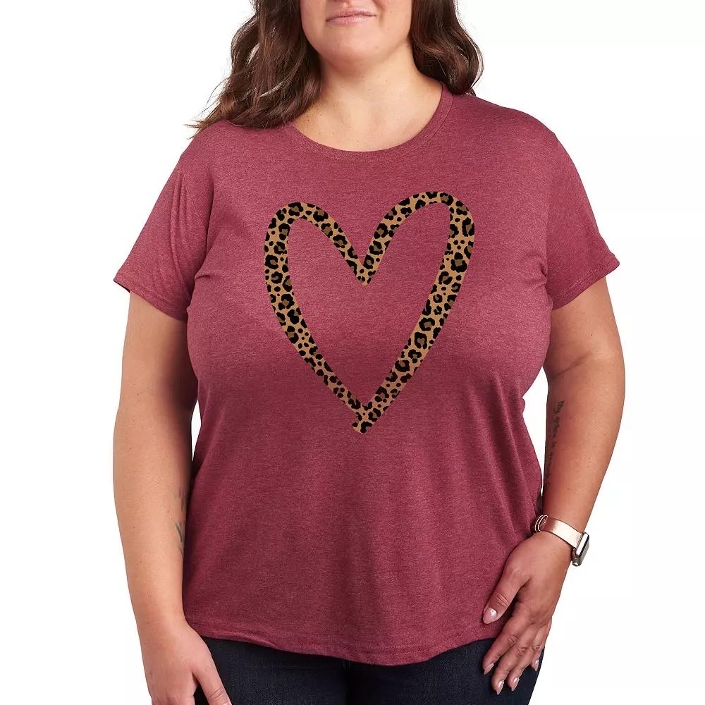 Plus Leopard Print Heart Outline Graphic Tee, Women's,  Product Image