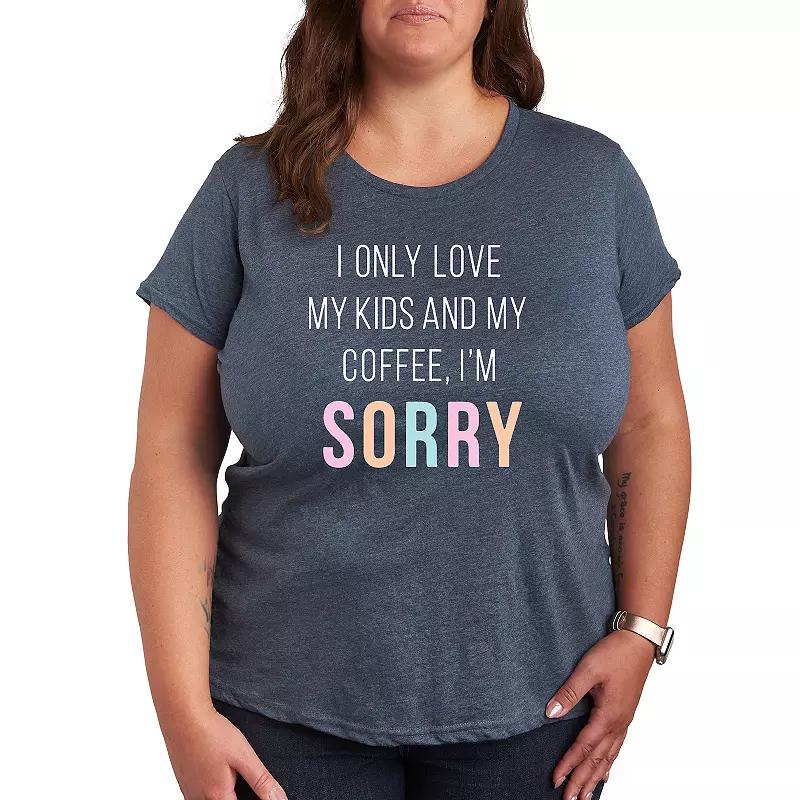 Plus Only Love My Kids Sorry Graphic Tee, Womens Grey Blue Product Image