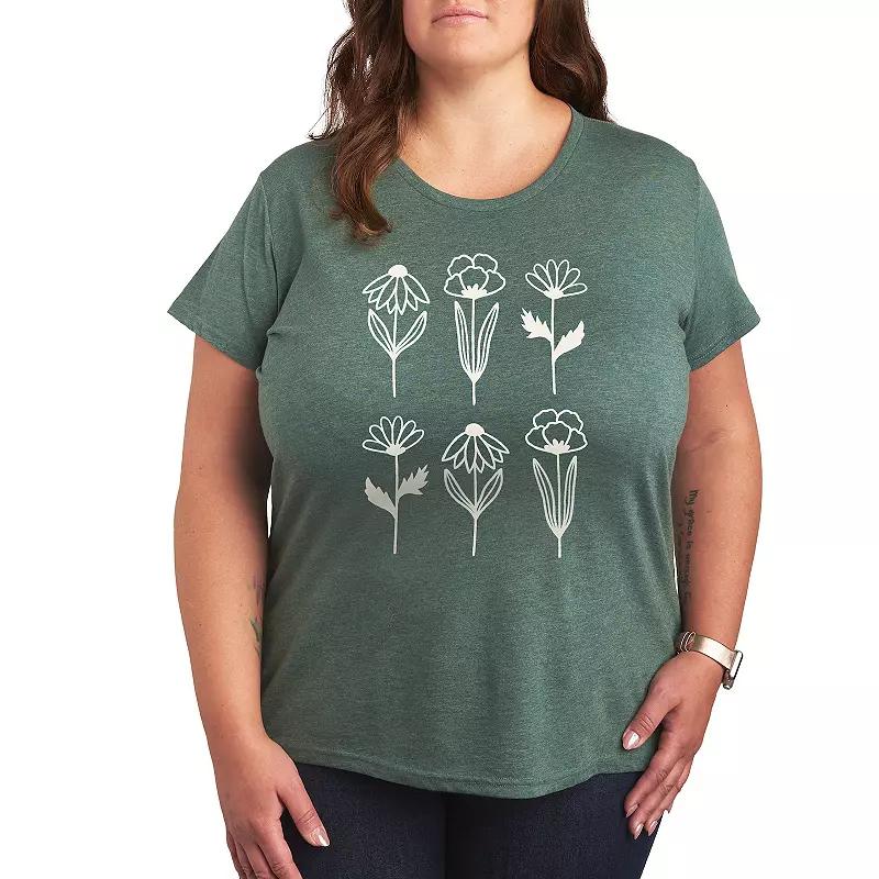 Plus Simple Line Drawn Flowers Graphic Tee, Women's,  Product Image