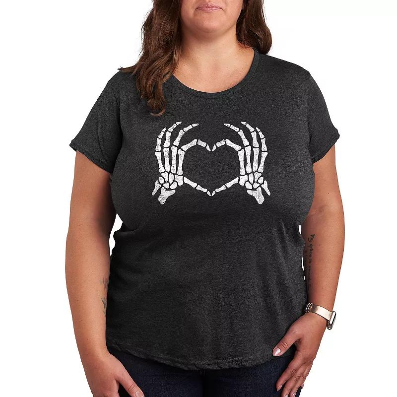 Womens Skeleton Hand Heart Graphic Tee Heather Grey Product Image