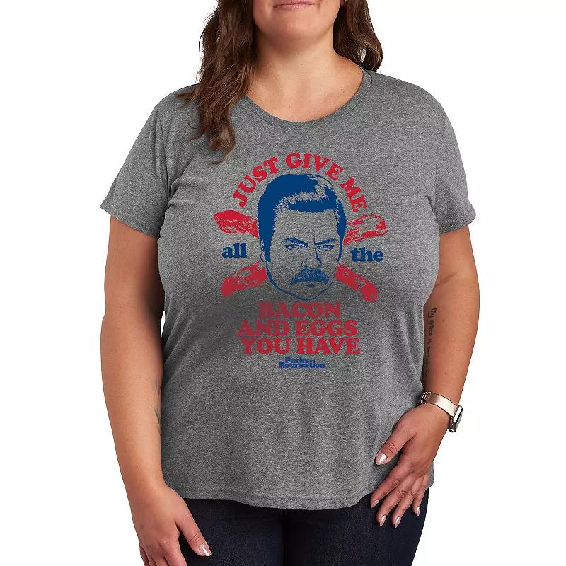 Plus Parks and Recreation Ron Bacon Eggs Graphic Tee, Women's,  Product Image