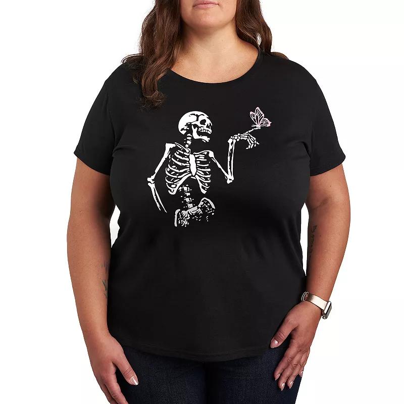 Women's Skeleton With Butterfly Graphic Tee,  Product Image