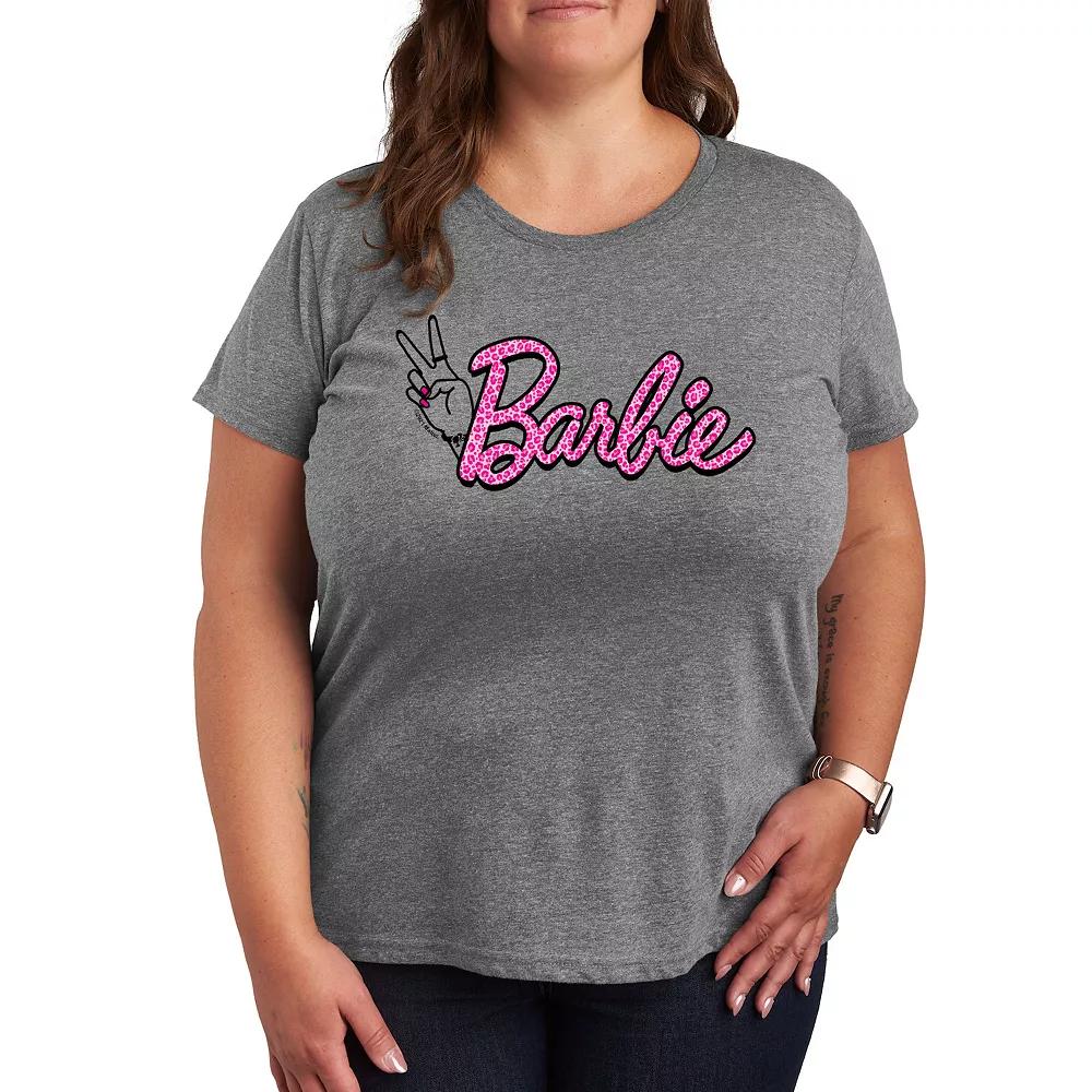 Plus Barbie® Pink Leopard Print Logo Graphic Tee, Women's,  Product Image