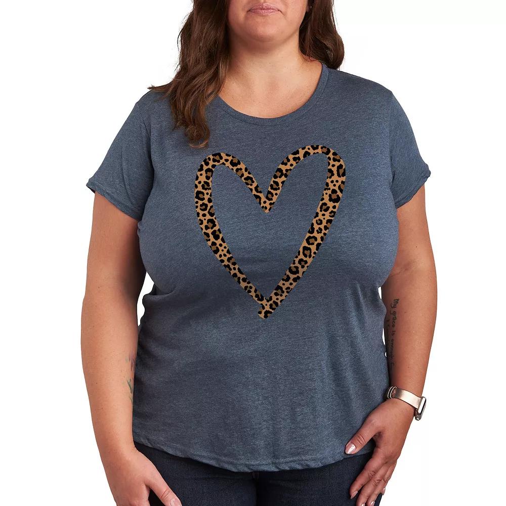 Plus Leopard Print Heart Outline Graphic Tee, Women's,  Product Image