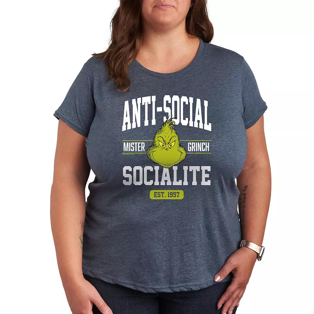 Plus Dr. Seuss The Grinch Anti Social Socialite Graphic Tee, Women's,  Product Image