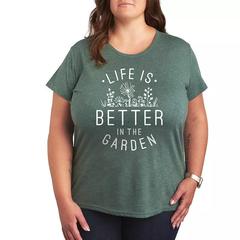 Plus Life Is Better In The Garden Graphic Tee, Womens Grey Blue Product Image