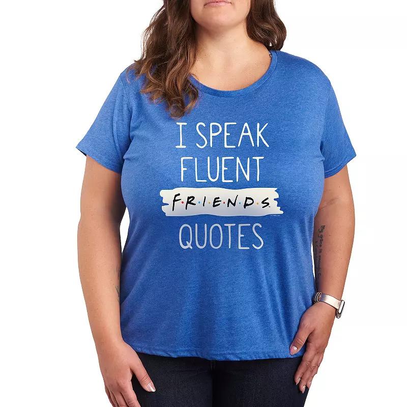 Plus Size Friends Speak Fluent Quotes Graphic Tee, Womens Grey Blue Product Image
