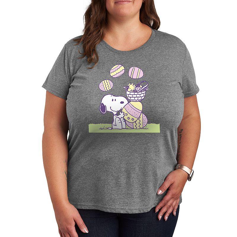 Plus Peanuts Snoopy & Woodstock Easter Comic Panel Graphic Tee, Womens Grey Gray Product Image