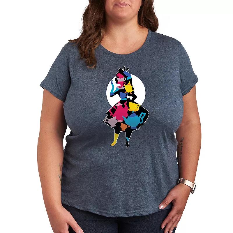 Disneys Alice in Wonderland Plus Teacups Graphic Tee, Womens Grey Blue Product Image