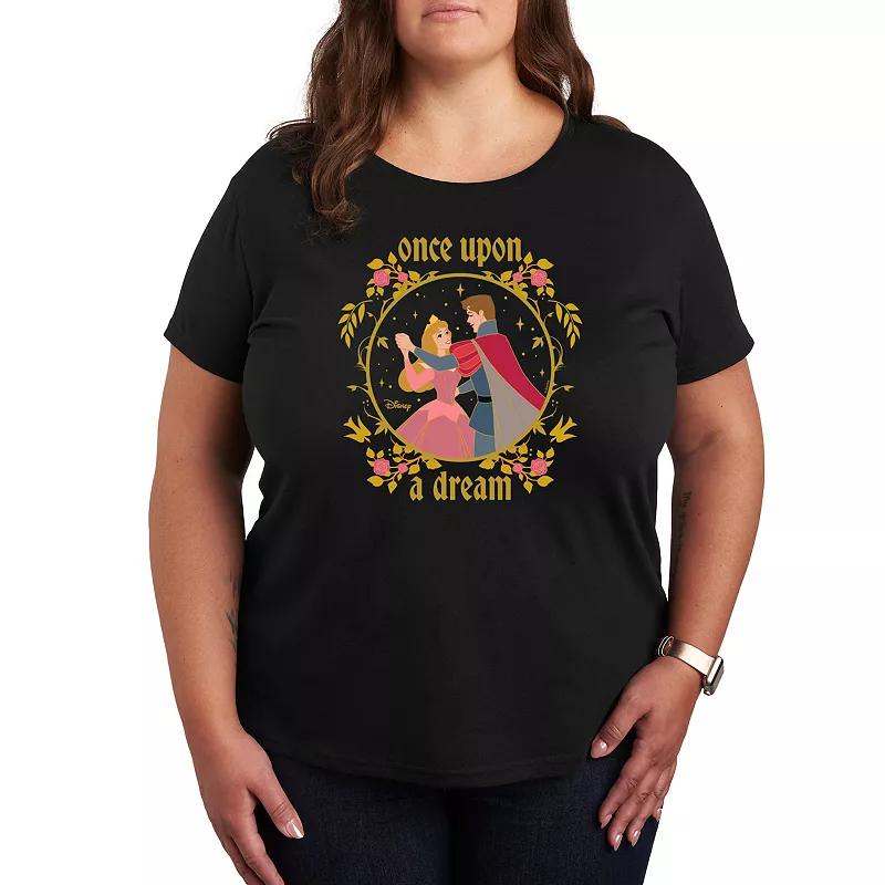 Disneys Sleeping Beauty Aurora & Prince Phillip Plus Size Once Upon A Dream Graphic Tee, Womens Heather Grey Product Image