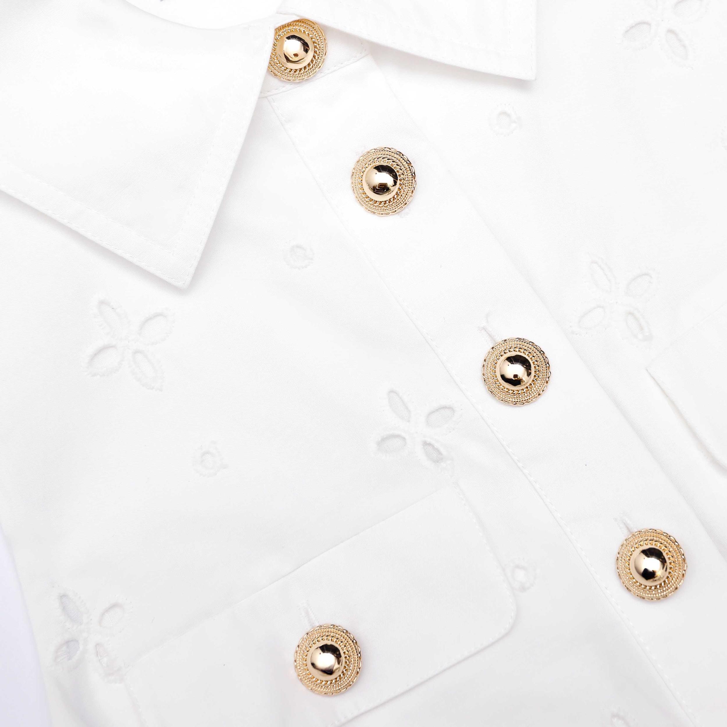 White Cotton Broderie Collared Midi Dress Product Image