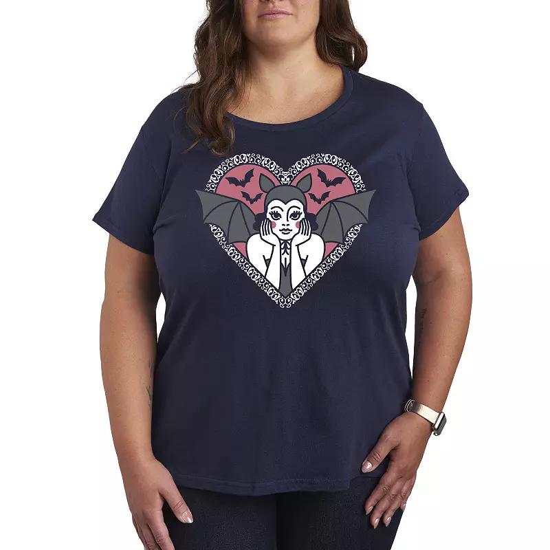 Plus Size Bat Pinup Graphic Tee, Womens Blue Product Image