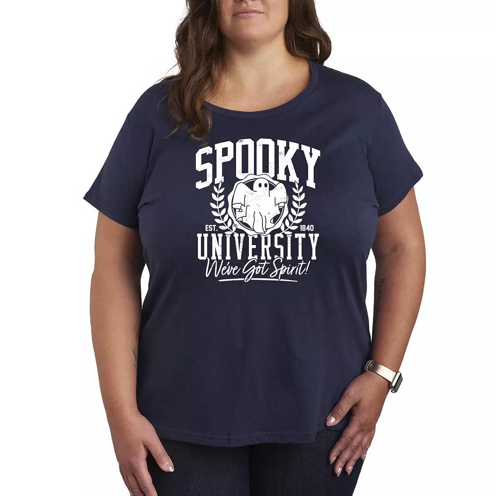 Plus Size Spooky University Graphic Tee, Womens Grey Green Product Image