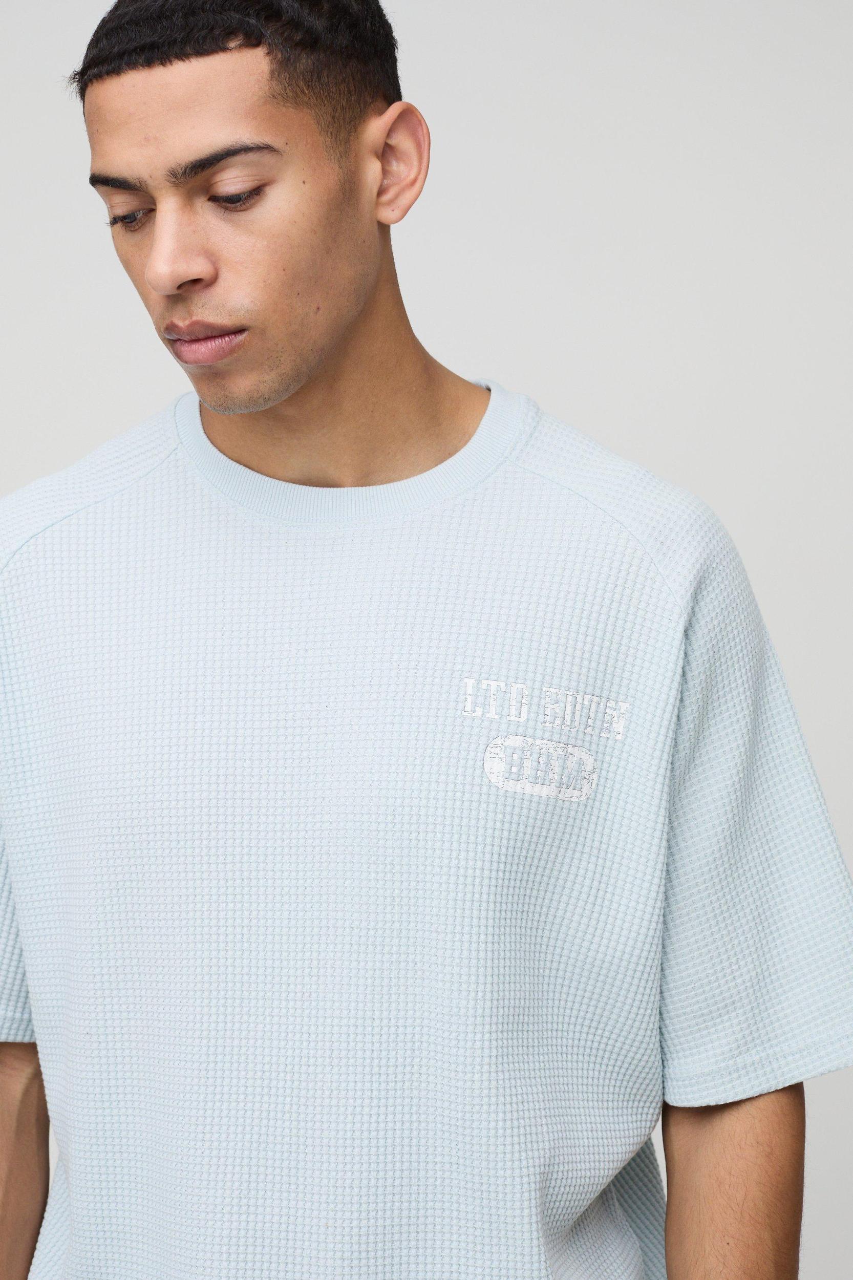 Oversized Raglan Waffle Print T-Shirt | boohooMAN USA Product Image