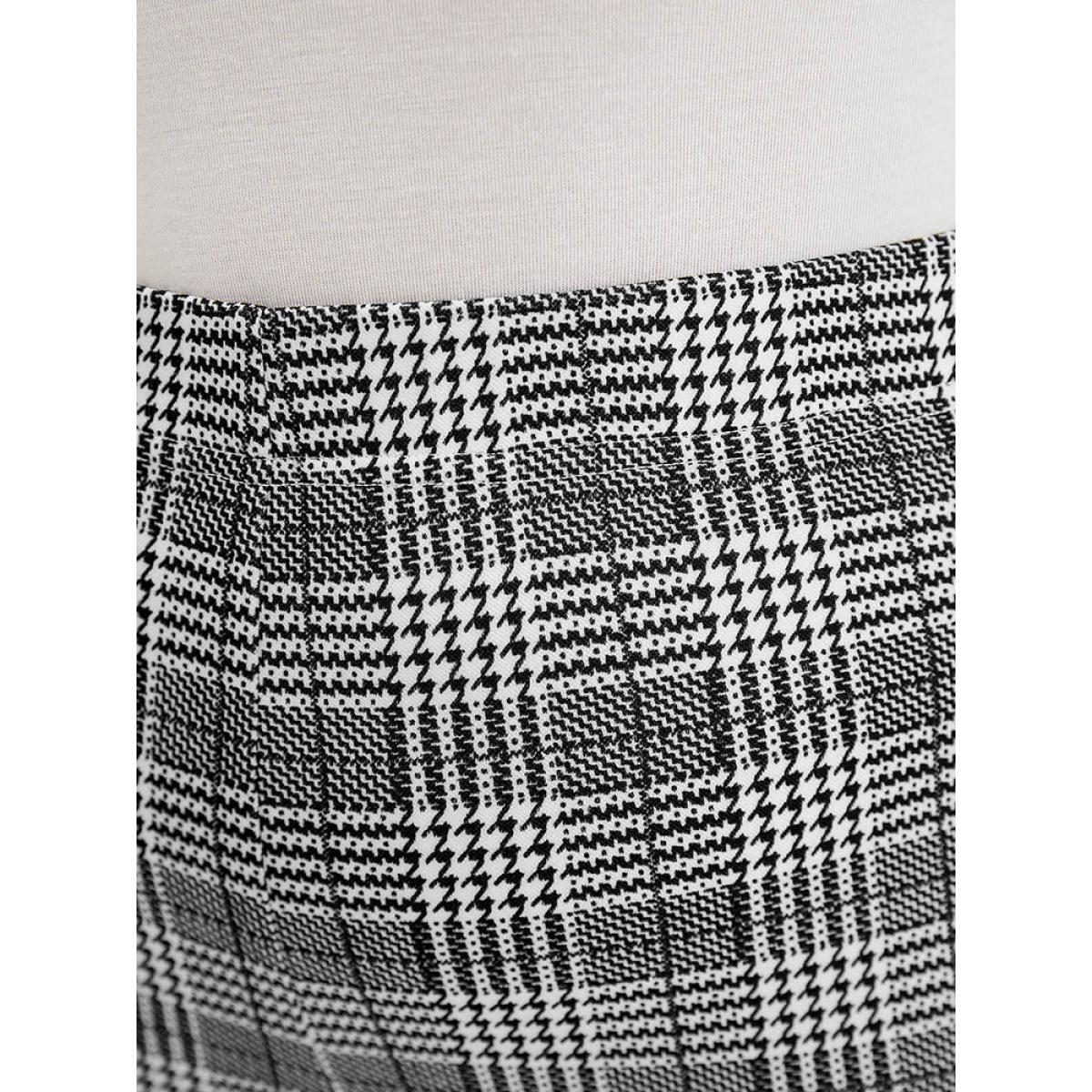 Plus Size Houndstooth & Plaid Split Hem Leggings Women Black Elegant High stretch Skinny Mid Rise Dailywear Leggings BloomChic 12/L Product Image