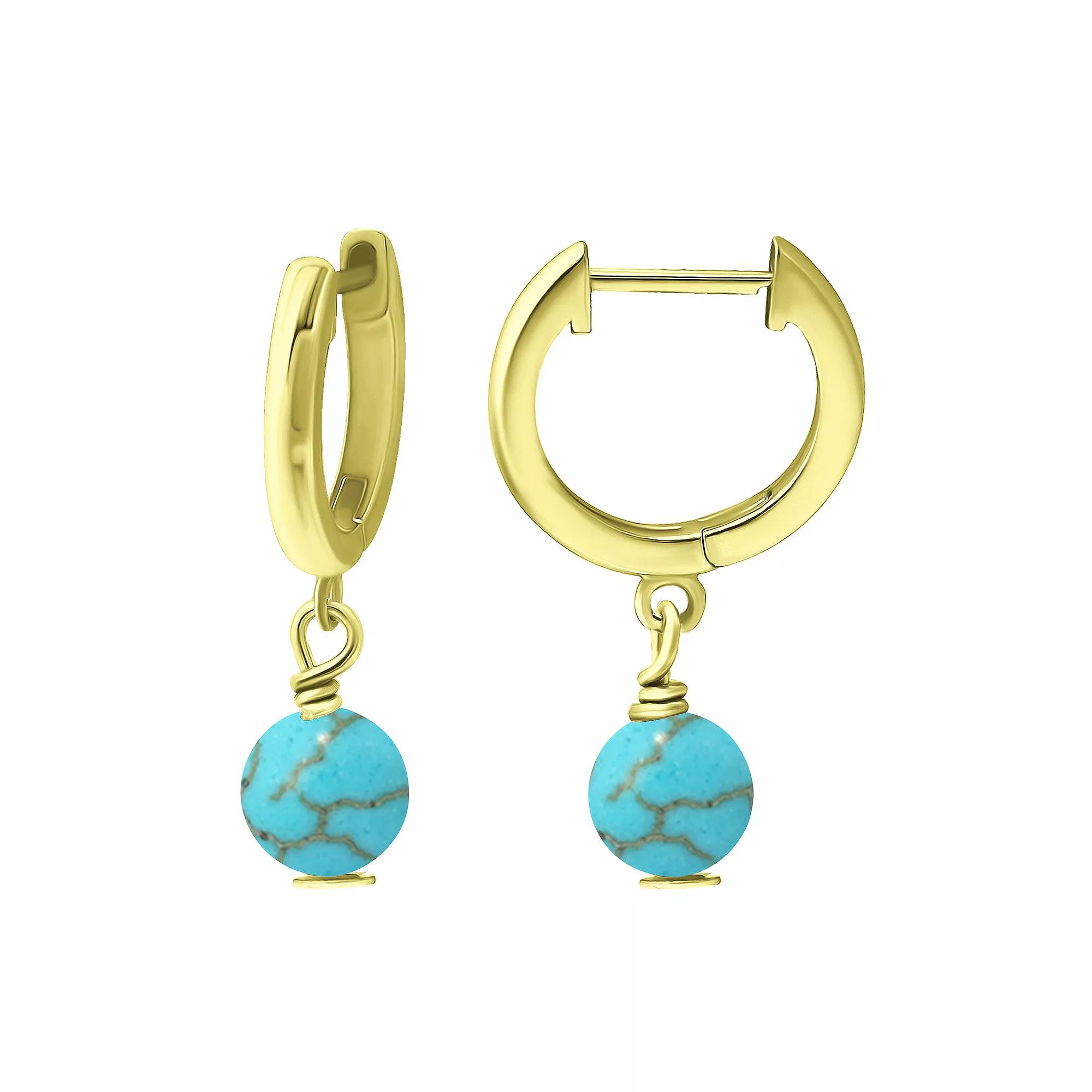 Aleure Precioso Sterling Silver Gemstone Bead Huggie Earrings, Women's, Gold Tone Blue Product Image