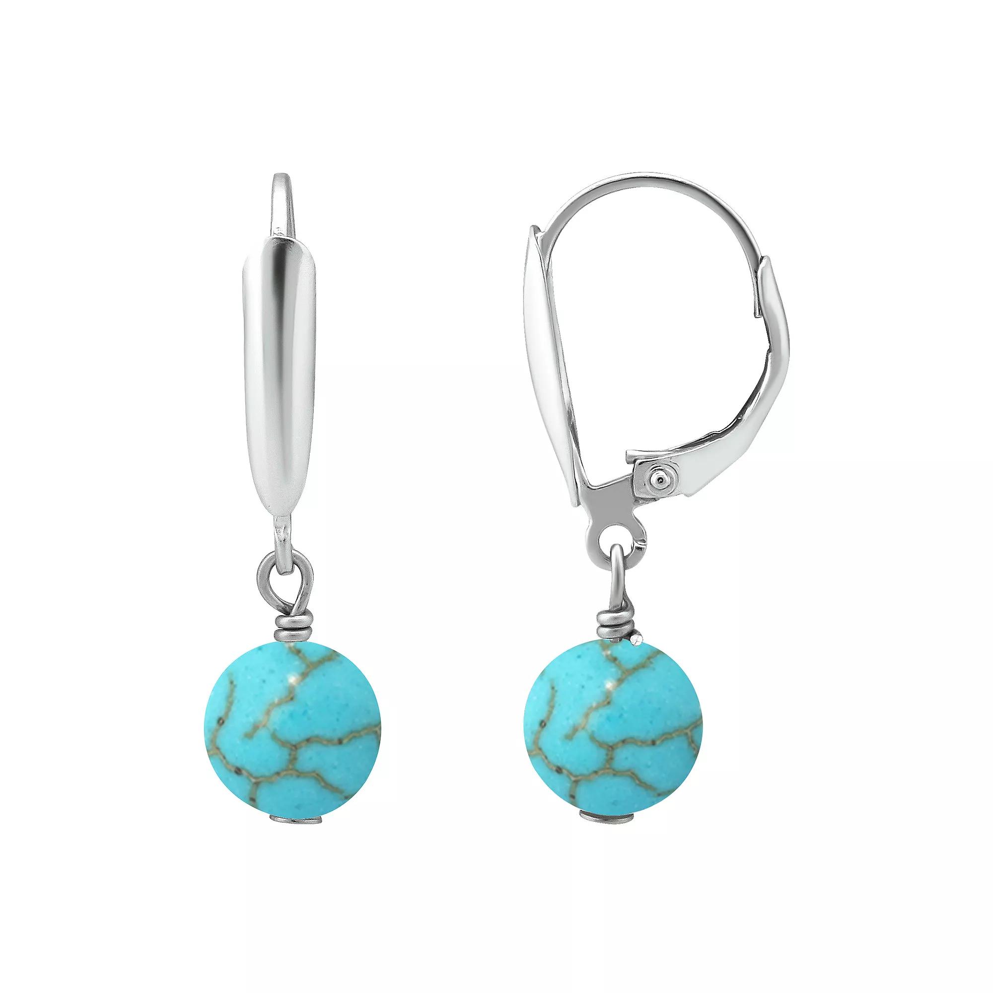 Aleure Precioso Gemstone Bead Leverback Earrings, Women's, Howlite Chryscolla Product Image