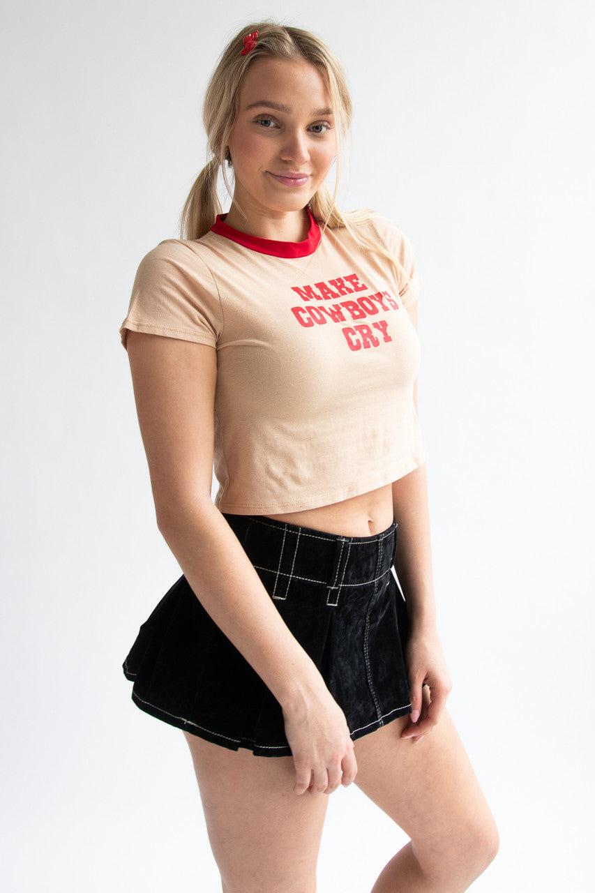 Make Cowboys Cry Crop Ringer Tee Product Image