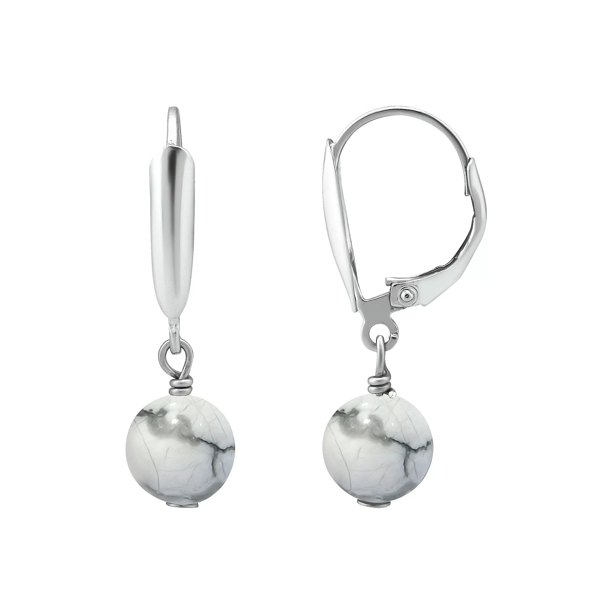 Aleure Precioso Gemstone Bead Leverback Earrings, Women's, Howlite Product Image