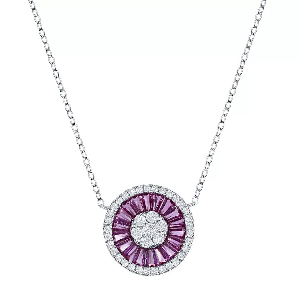 Sterling Silver White & Red Cubic Zirconia Baguette Circle Necklace, Women's, Size: 16-18" ADJ Product Image