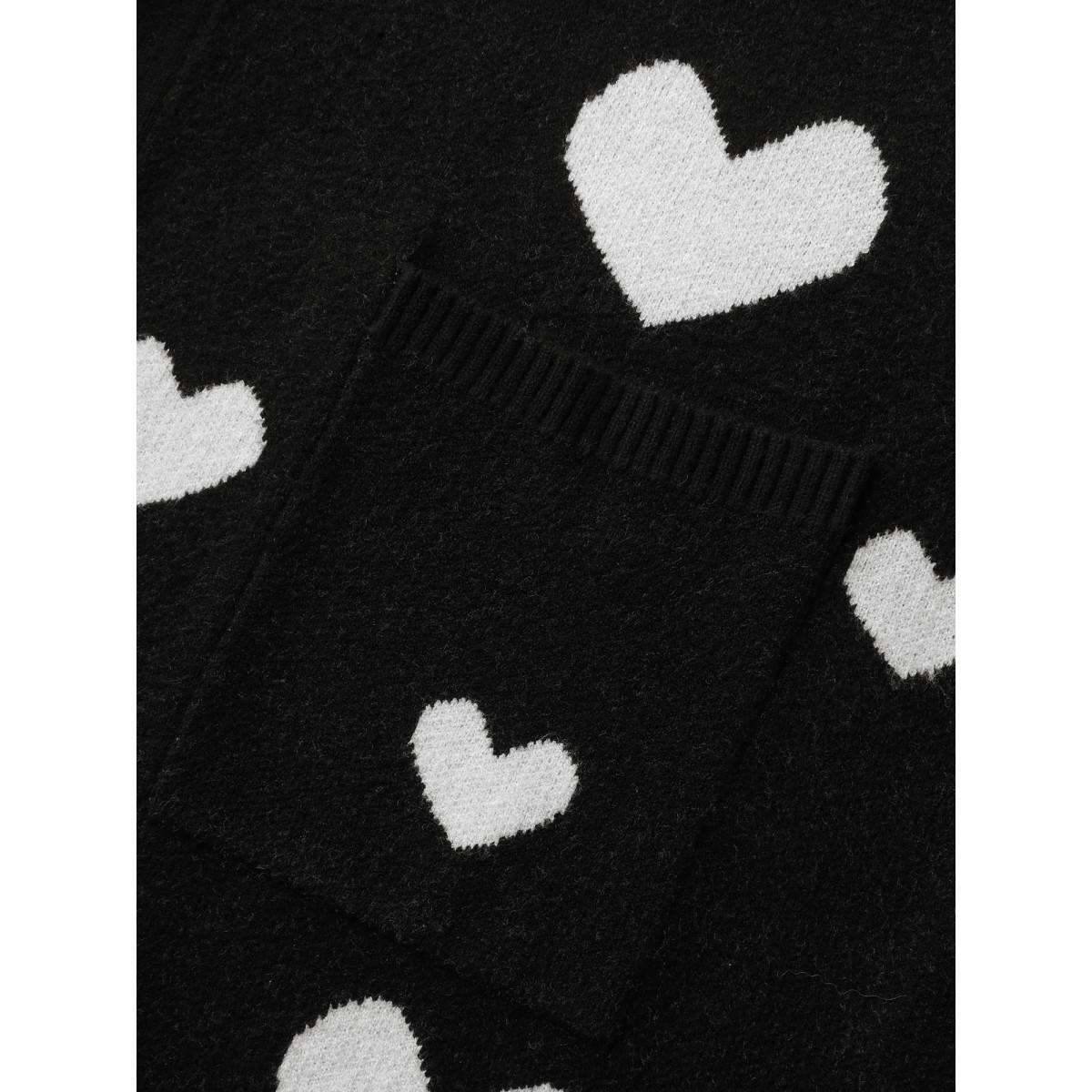Plus Size Love Jacquard Pockets Knit Cardigan Black Women Leisure Loose Long Sleeve Casual Cardigans BloomChic 30/6X Product Image