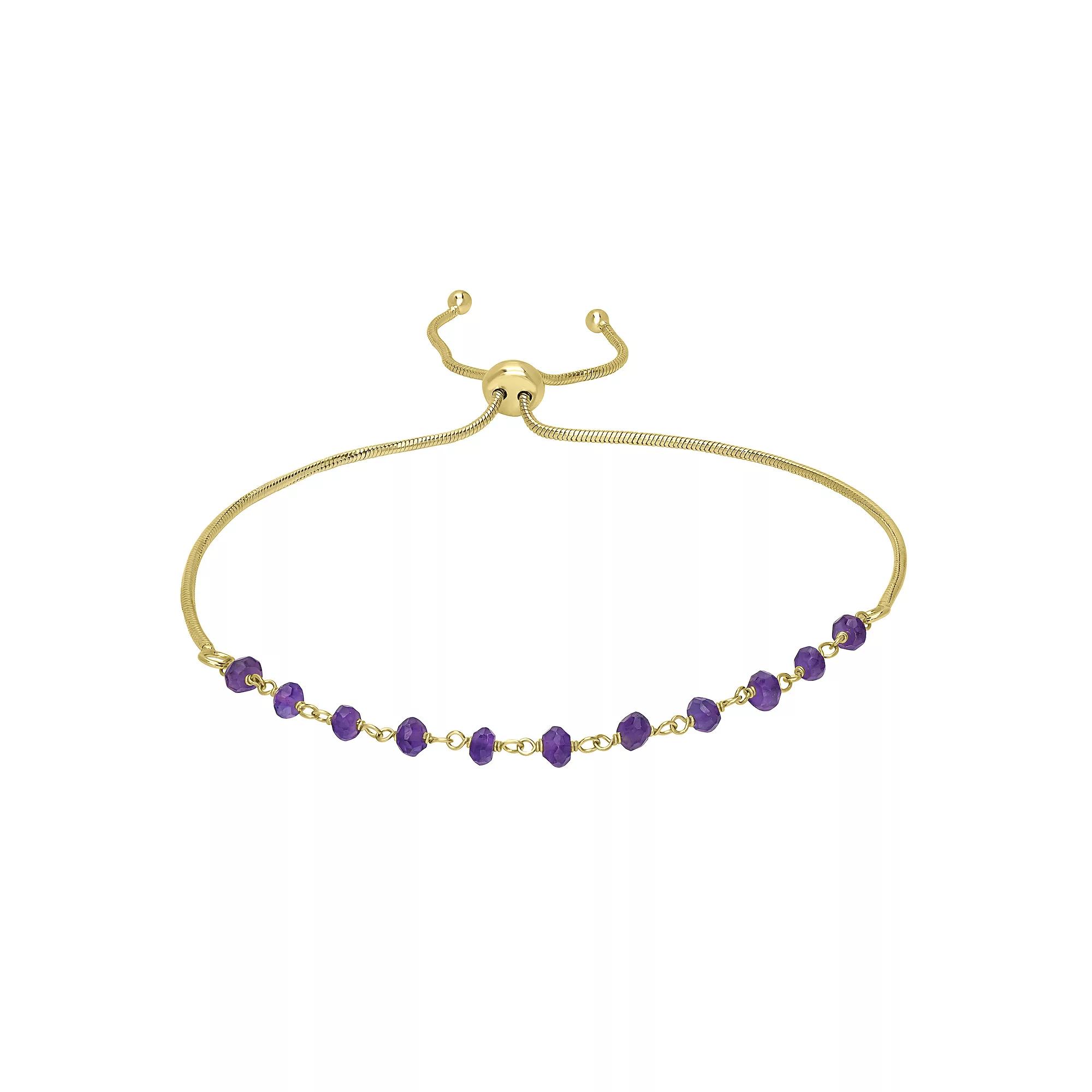 Gemistry 14k Gold over Sterling Silver Gemstone Beaded Adjustable Bracelet, Women's, Size: 11, Purple Product Image