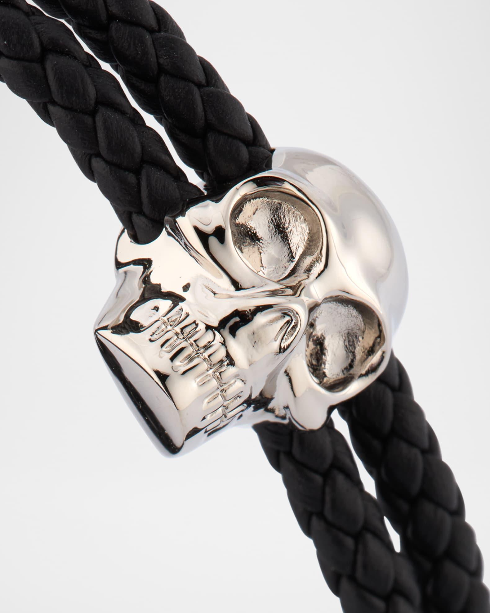 Men's Skull Woven Leather Cord Bracelet Product Image