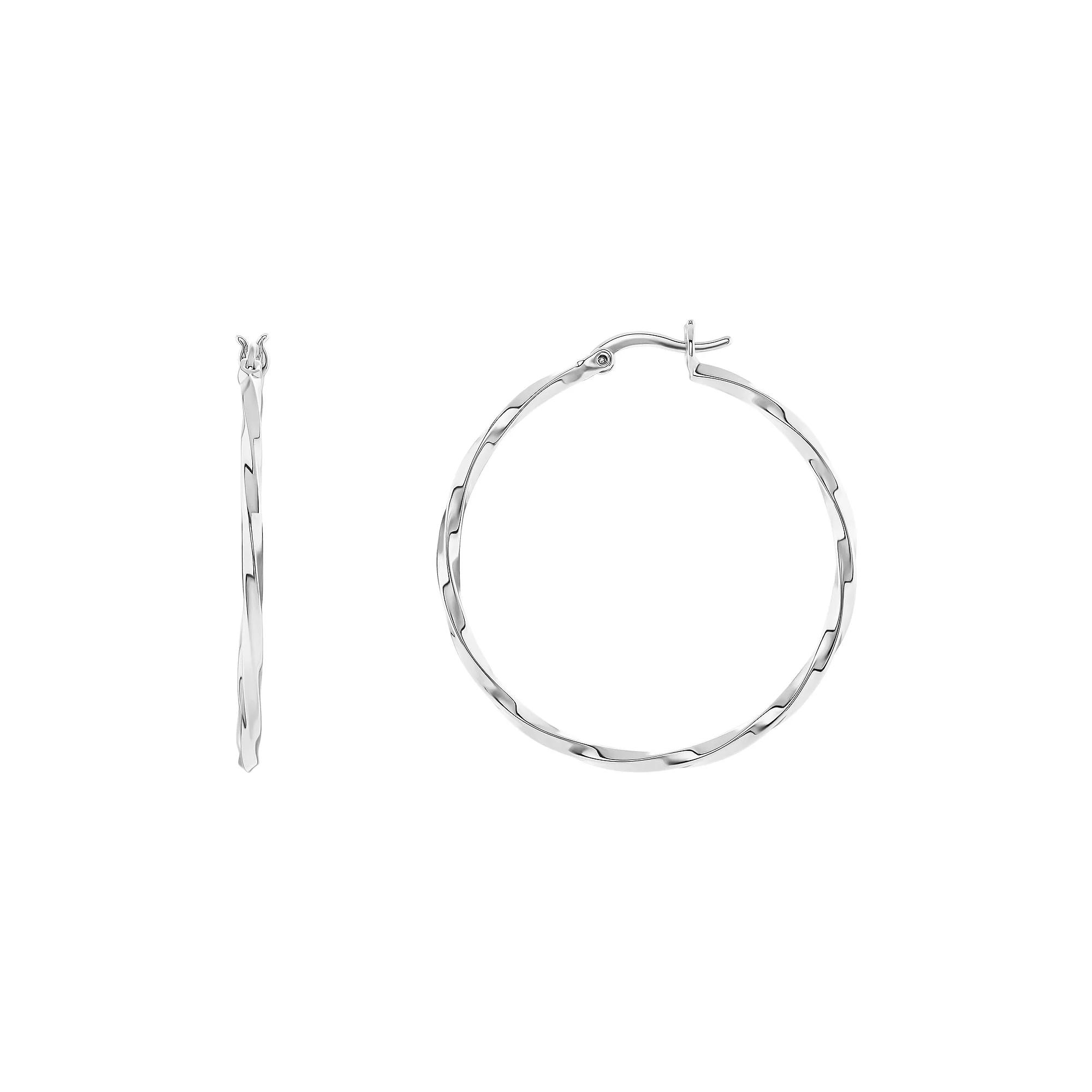 PRIMROSE Polished Twisted Hoop Earrings, Women's, Size: 40 mm, Silver Tone Product Image