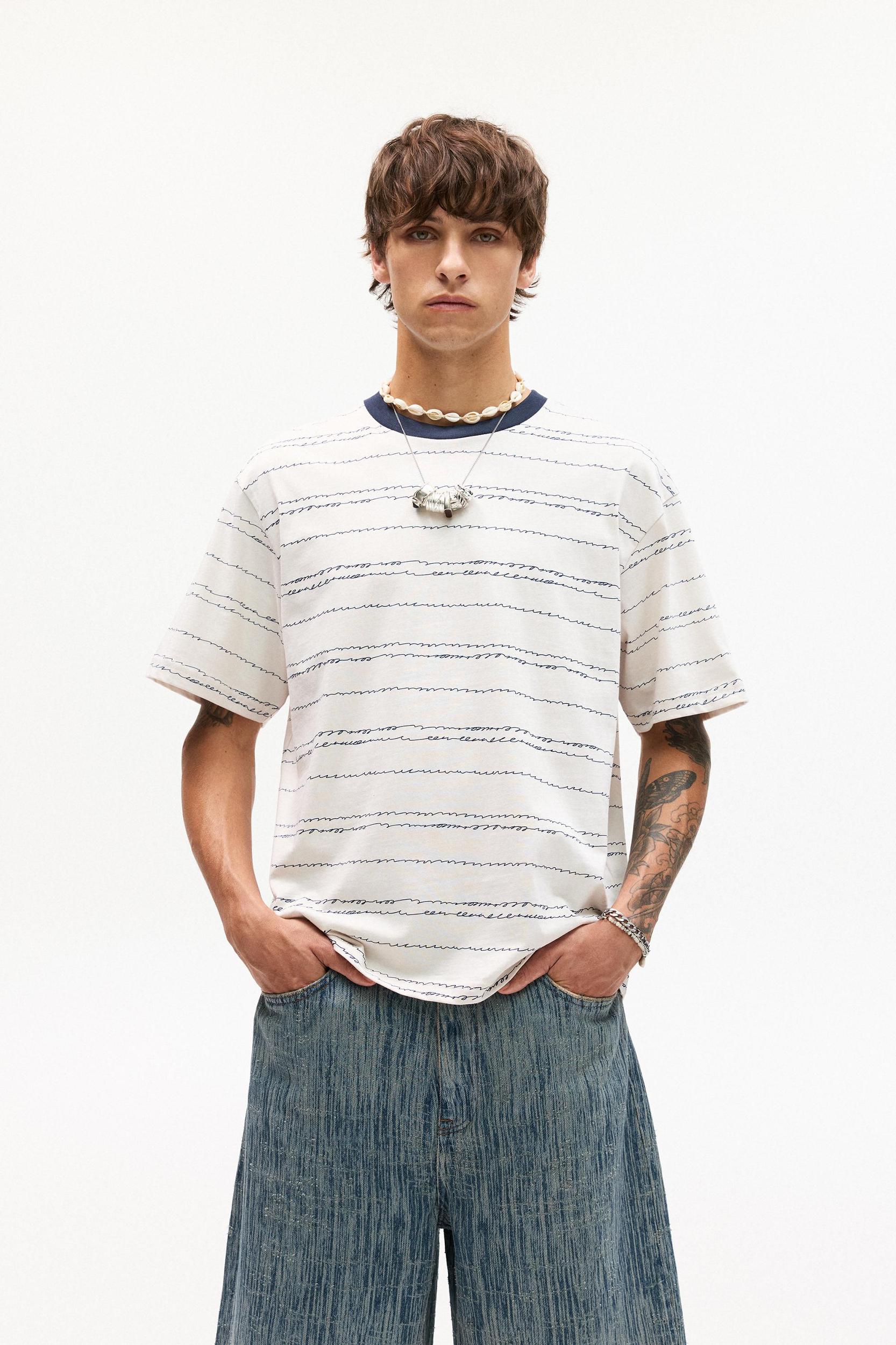 Striped T-shirt with contrast collar Product Image