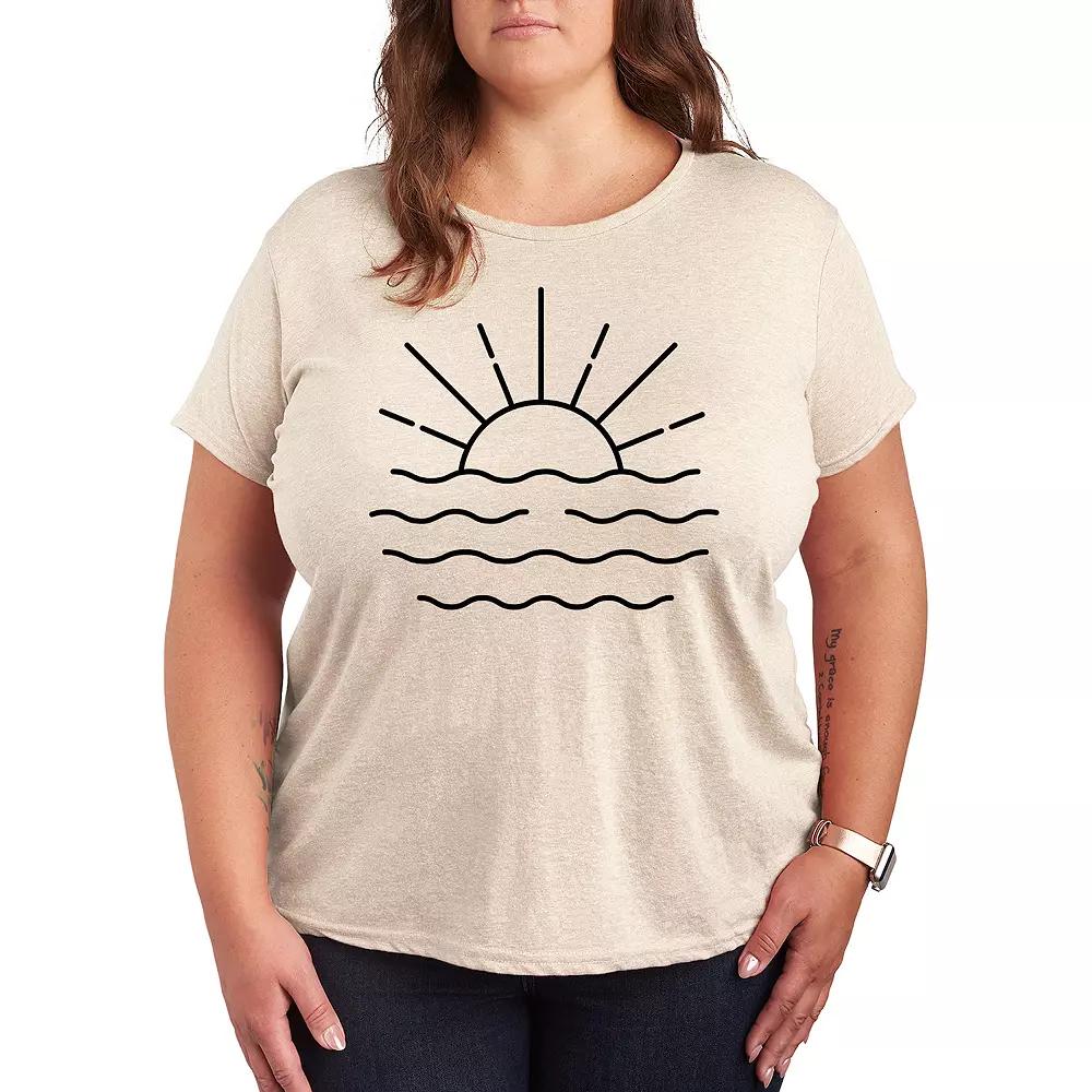 Plus Ocean Sunset Linework Graphic Tee, Women's,  Product Image