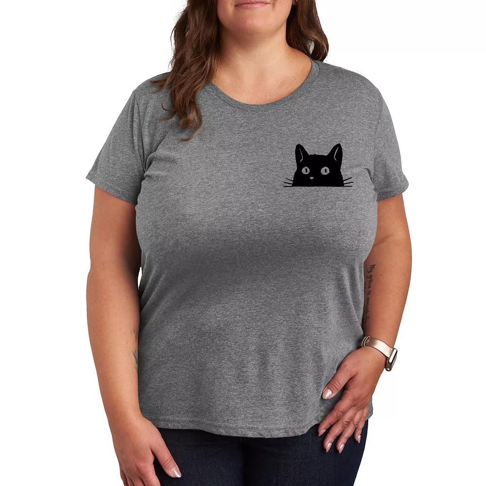 Women's Cat Peeking Left Chest Graphic Tee, Girl's,  Product Image