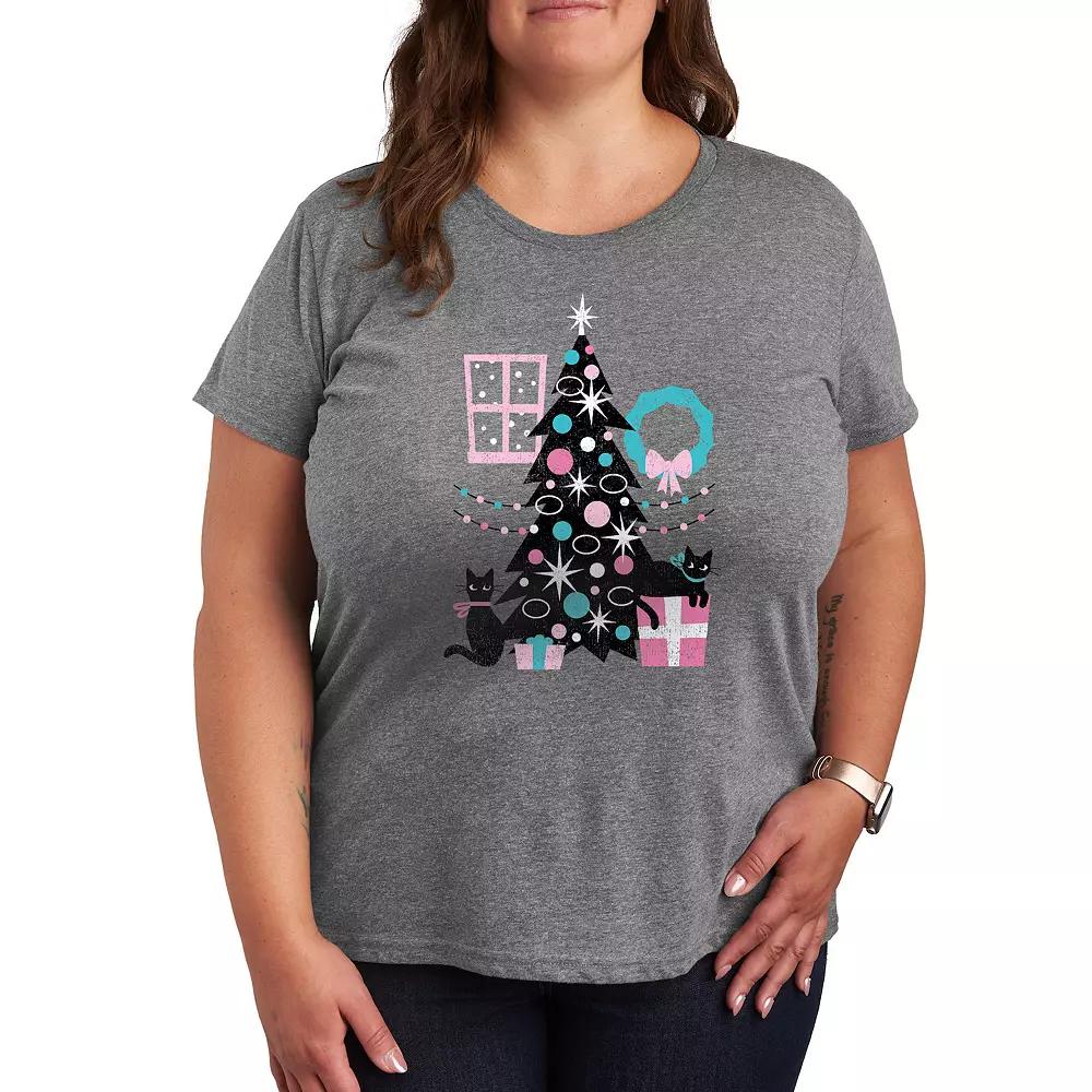 Women's Cats And Christmas Tree Graphic Tee, Girl's,  Product Image