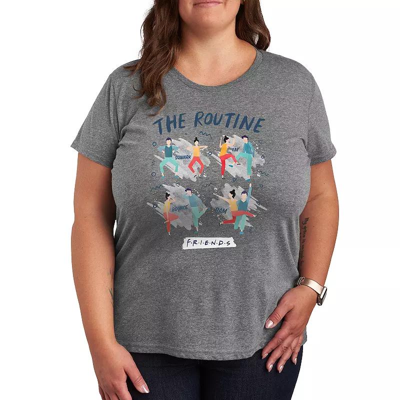 Plus Size Friends The Routine Poses Graphic Tee, Womens Grey Gray Product Image