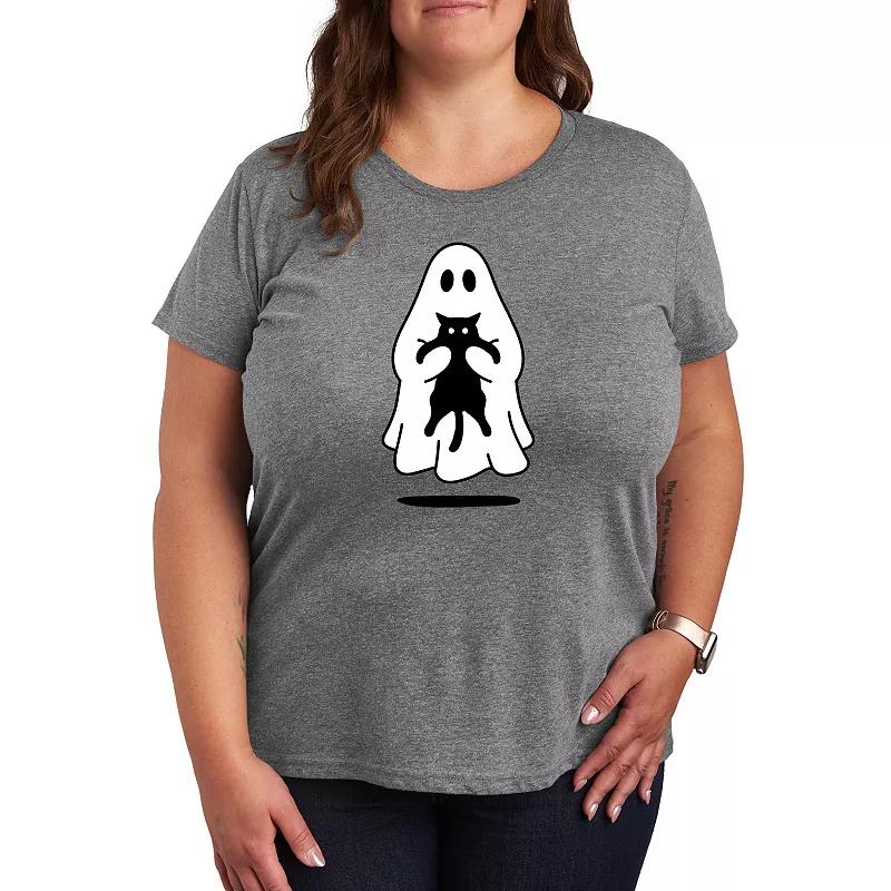 Women's Ghost Holding Black Cat Graphic Tee,  Product Image
