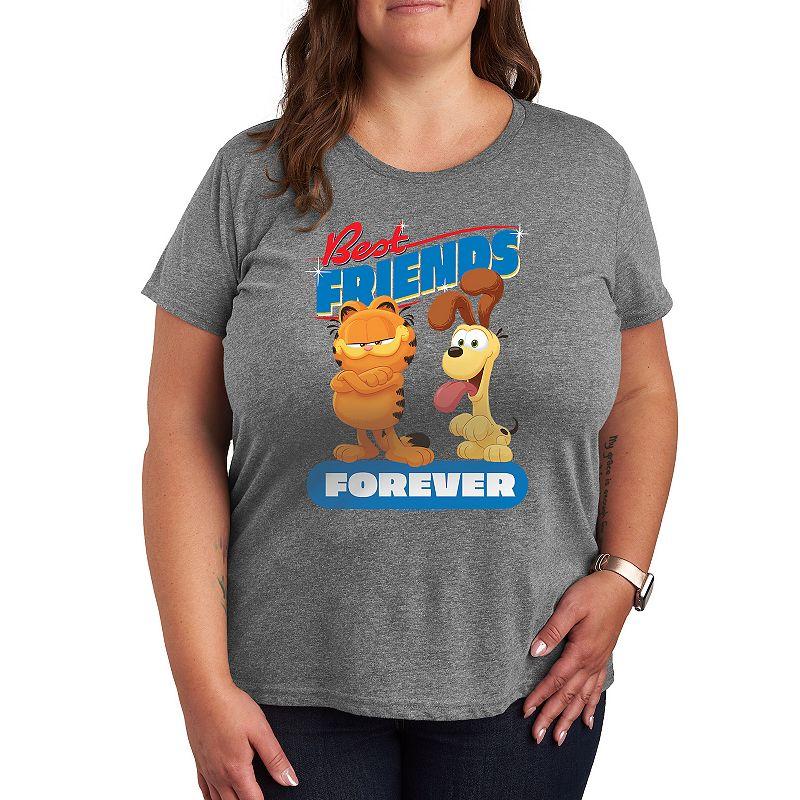 Plus The Garfield Movie Friends Forever Graphic Tee, Womens Grey Gray Product Image