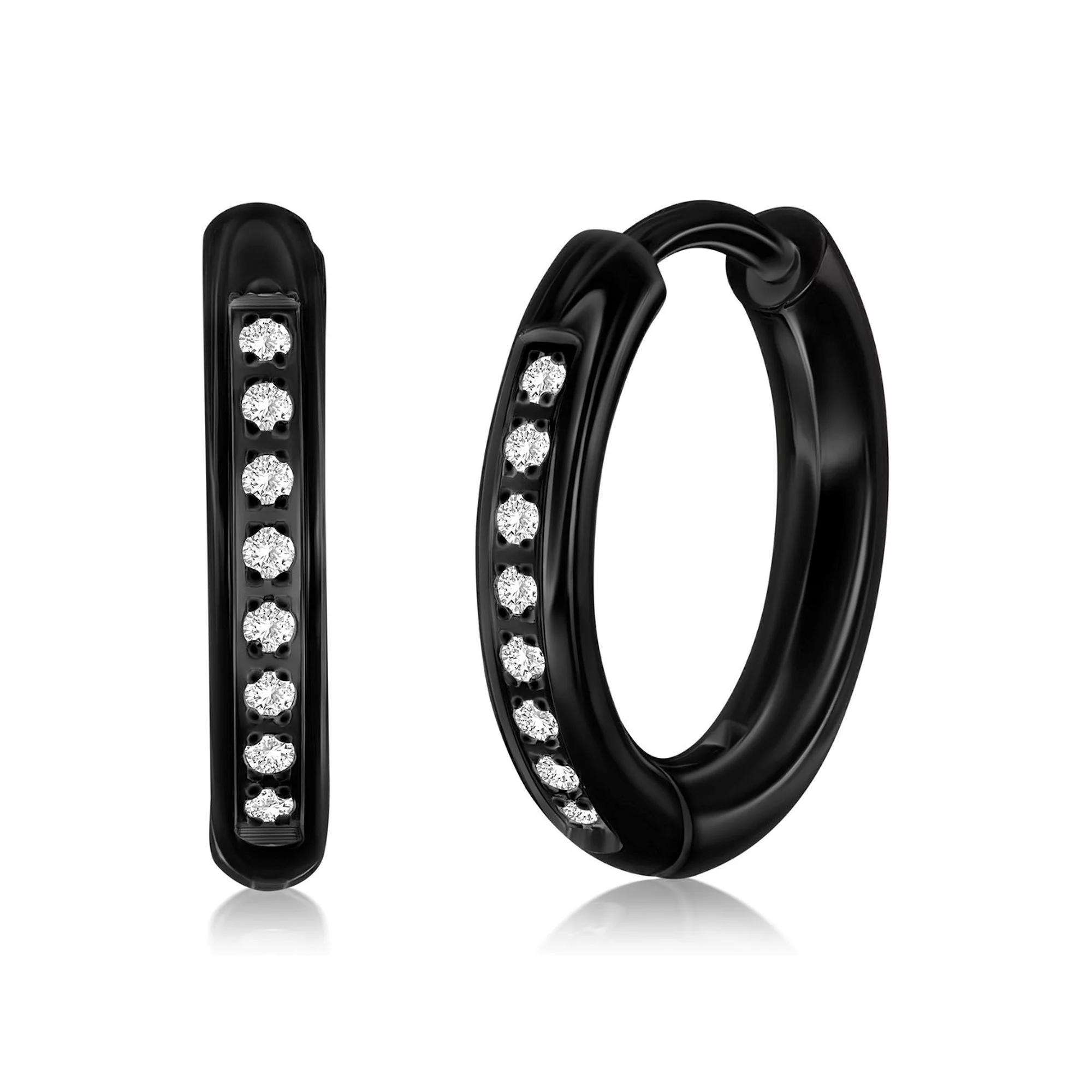 Metallo 15mm Cubic Zirconia Huggie Hoop Earrings, Men's, Black Product Image