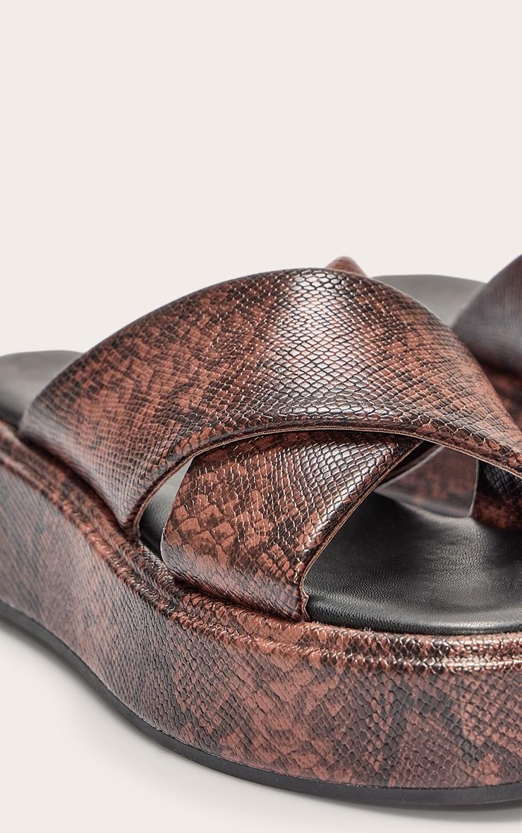 Snake PU Round Toe Cross Strap Flatform Sandals Product Image