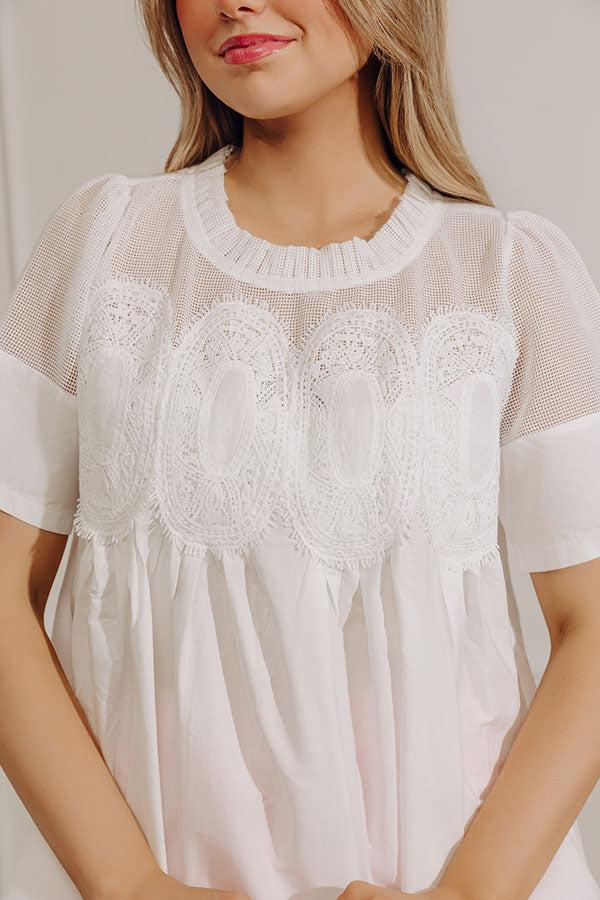 Charmed Life Lace Applique Mesh Top in White Product Image