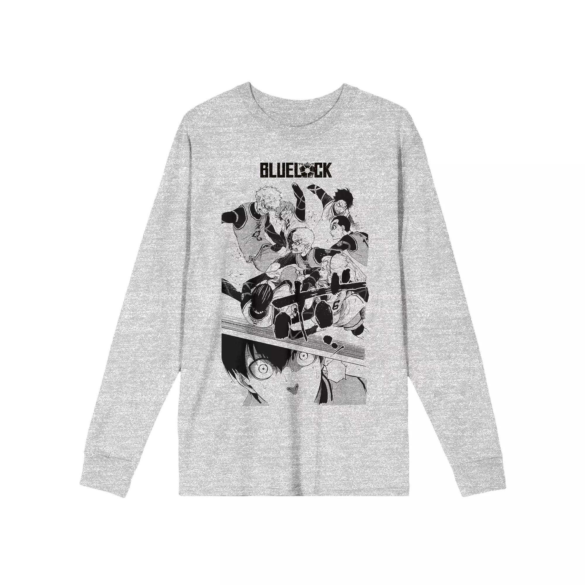 Men's Blue Lock Title Logo Long-Sleeve Graphic Tee, Size: XL, Gray Product Image