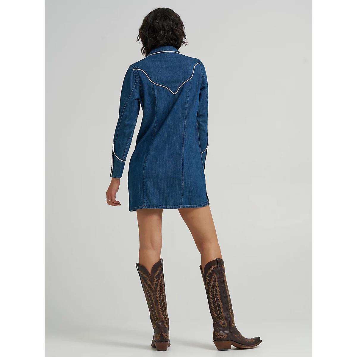 Women's Western Piped Shirt Dress in Blue Reverie Product Image