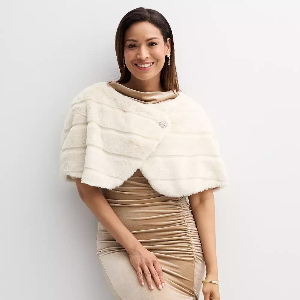 Women's Robbie Bee Faux Fur Cape Completer, Size: XL, Ivory Product Image