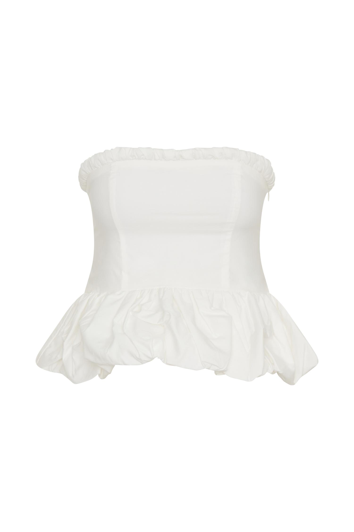 Cora Ruched Strapless Top - White Product Image