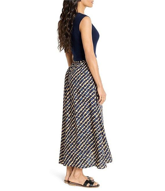 NIC + ZOE Pebble Dream Mixed Media Round Neck Cap Sleeve Tie Waist Maxi Dress Product Image