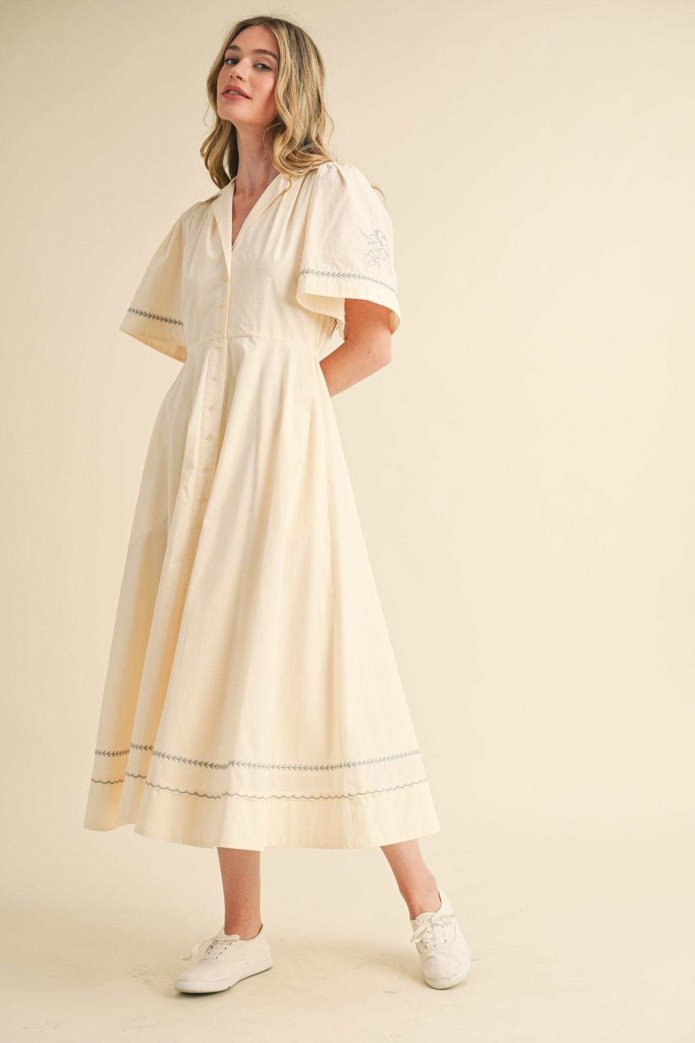 Embroidery Floral Button Down Maxi Dress Product Image