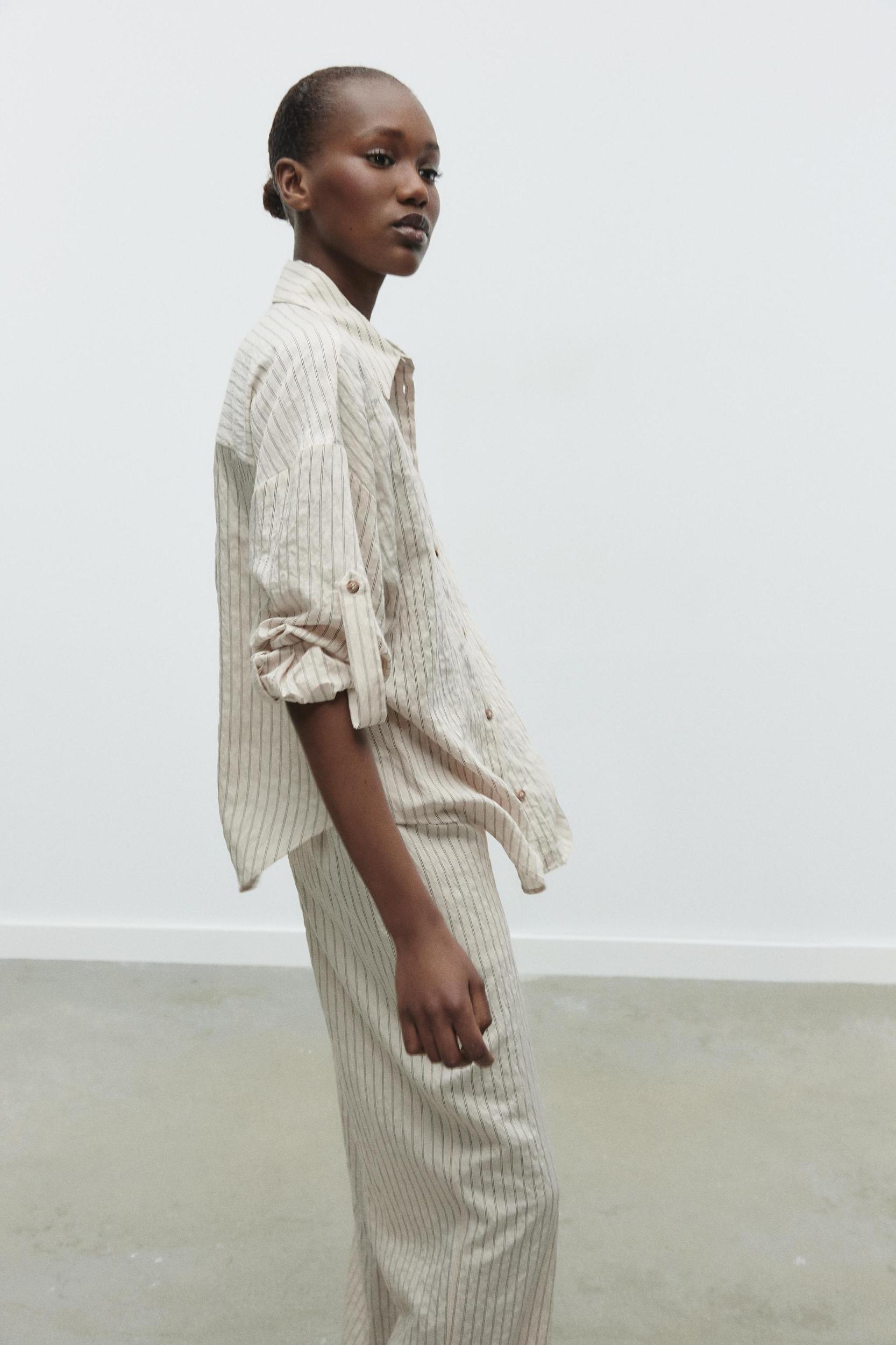 STRIPED ROLL-TAB SLEEVE SHIRT Product Image