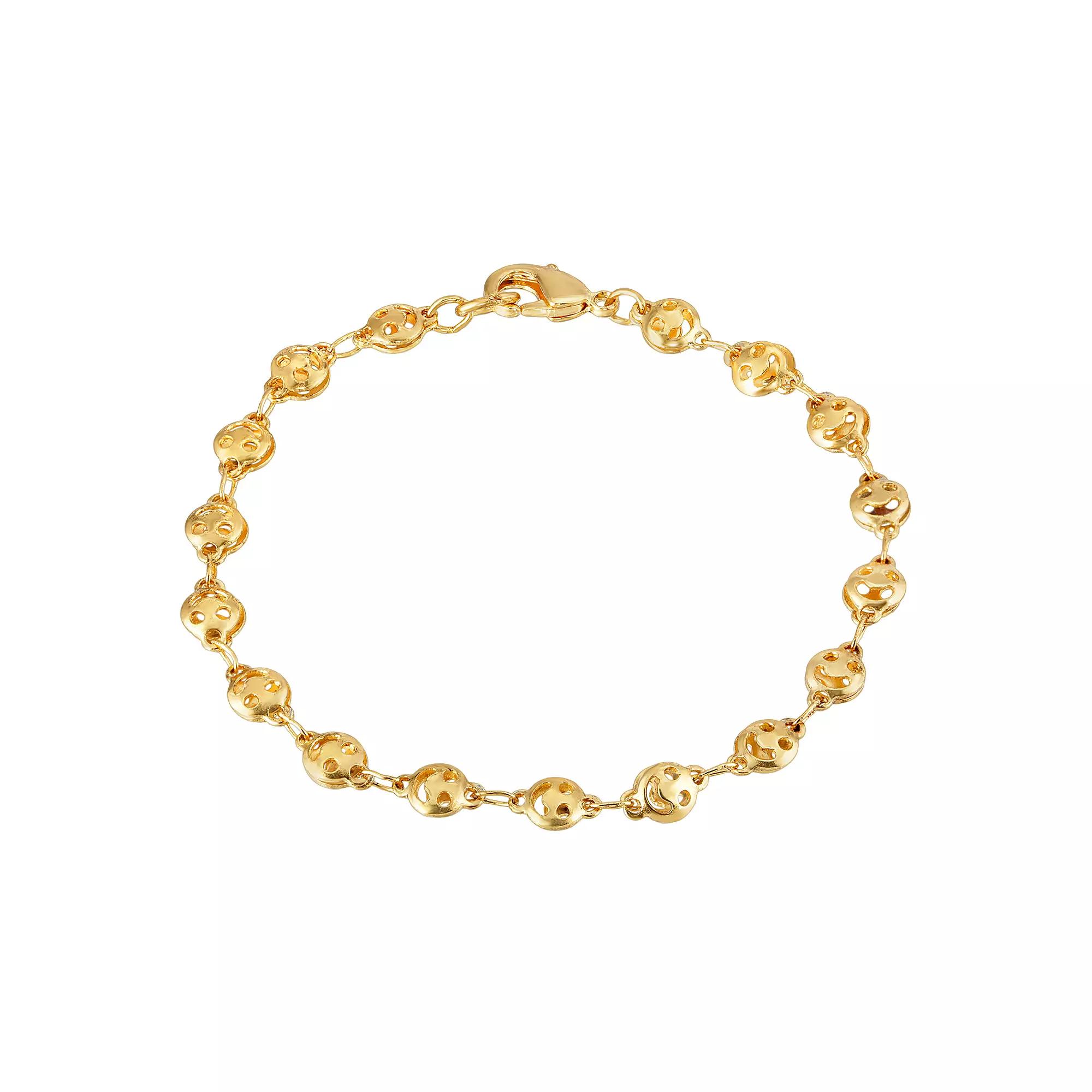 1928 Gold Tone Happy Face Chain Bracelet, Womens Product Image