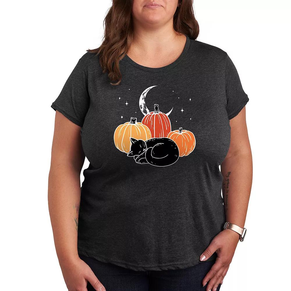 Women's Black Cat Pumpkin Nap Halloween Tee, Girl's,  Product Image
